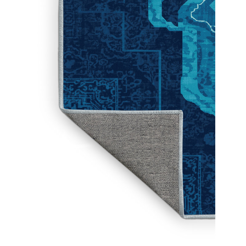 Tapis oriental bleu délavé à la machine Pacchiana - bleu ciel, Carré 5 pi