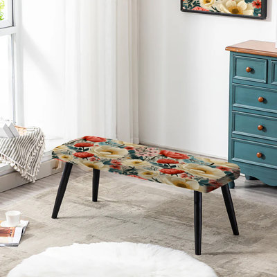 Playful Peony Blossom Floral Radiance - Floral Upholstered Black Bench