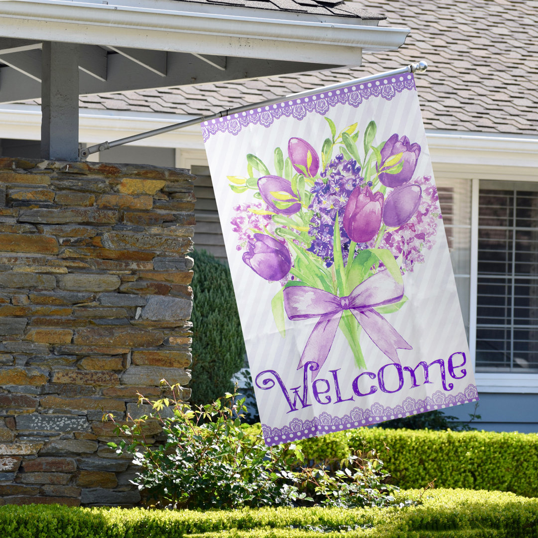 Welcome Purple Floral Bouquet Outdoor Flag Northlight Seasonal 