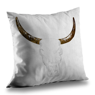 Bull Skull with Brown Horns - Bedroom Animals Throw Pillow