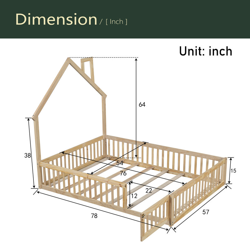 Lit plateforme avec garde-corps House, Naturel