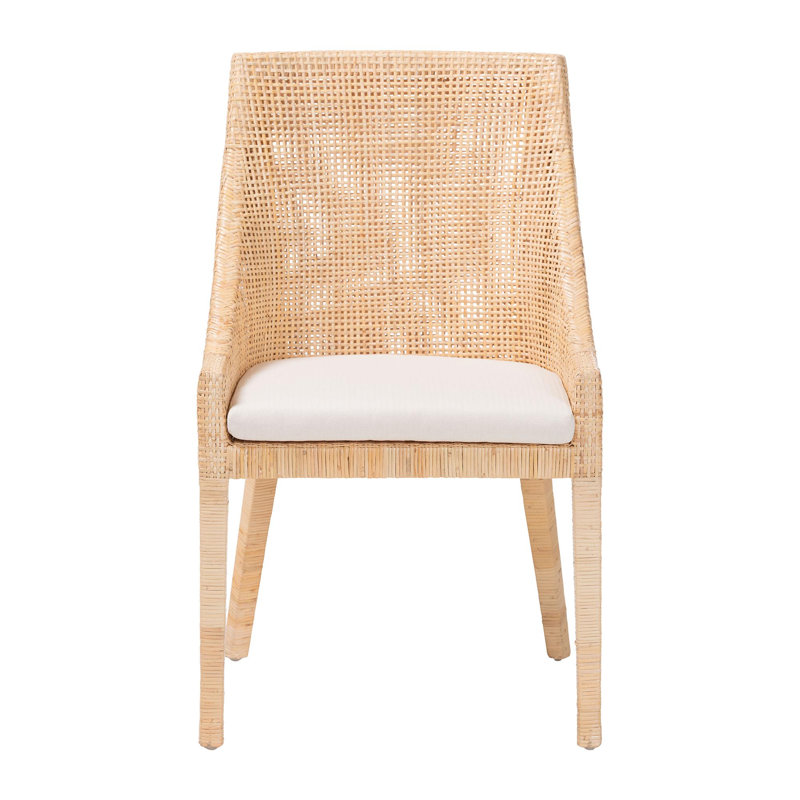Bali & Pari Beata Natural Rattan Dining Chair - Handcrafted Wingback Accent Chair With Woven Detailing And Removable Cushion, Coastal Boho Seating For Kitchen Or Dining Room