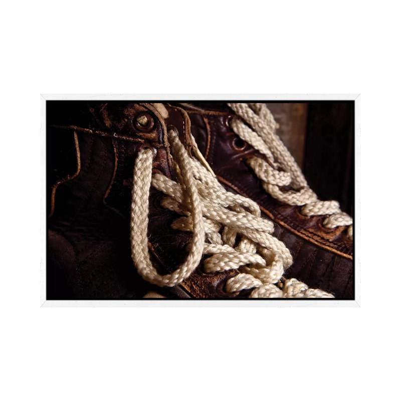 Hockey Skate Laces - Print on Canvas, 66.04 cm H x 45.72 cm W, White Framed