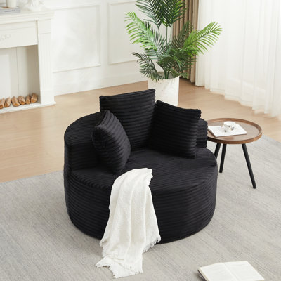 43'' Round Corduroy Lounge Chair with 3 Pillows, Wide Armrests, and Non-Slip Base
