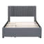 Lit plateforme double tapissier gris avec 2 tiroirs de rangement et un lit gigogne, style classique et fabrication en contreplaqué, chambre à coucher à utilisation optimale, tête de lit à assemblage facile
