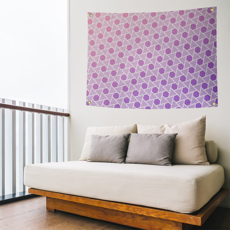 Tapisserie murale hexagonales et triangles, H 26 po x l 36 po, Rose / Mauve
