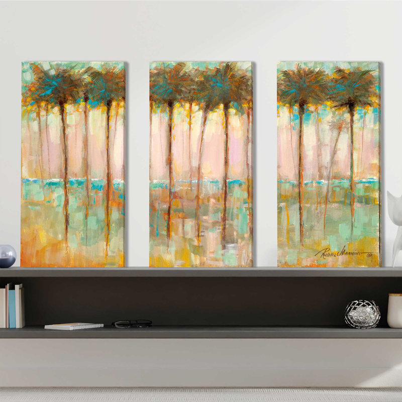 Palms at Dusk - Ensemble de 3 peintures sur toile tendue, H 24 po x l 36 po x P 0,75 po