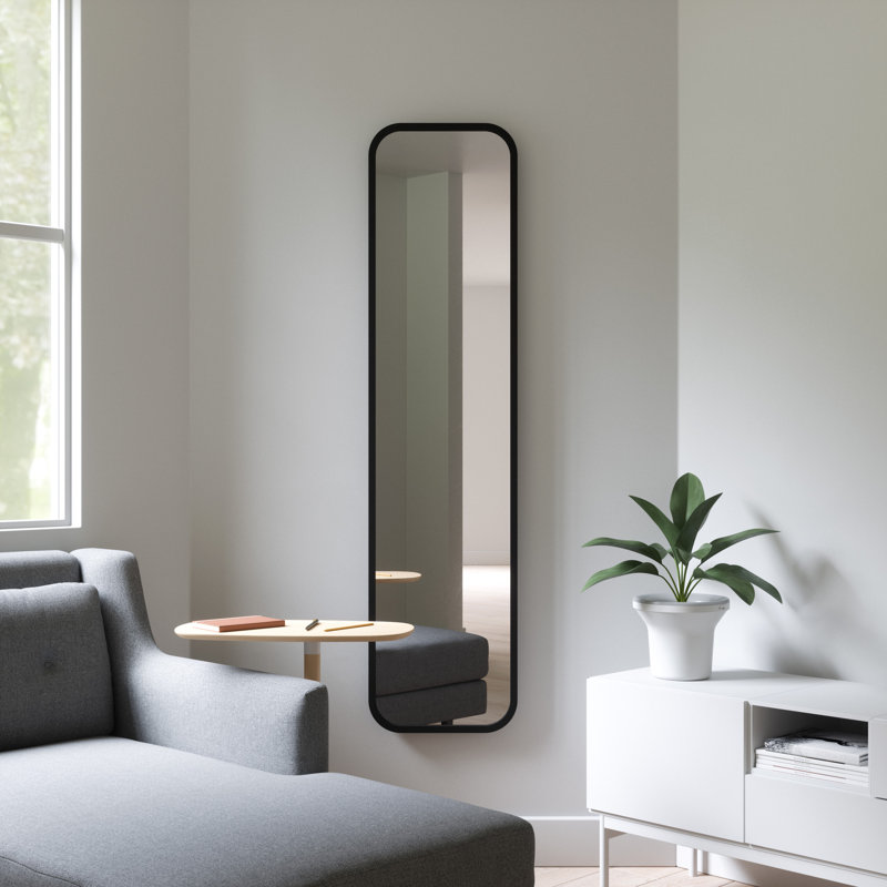 Hub Mirror with Rubber Frame, Wall Mounted or Leaned Style for Bedroom, Bathroom, Entryway