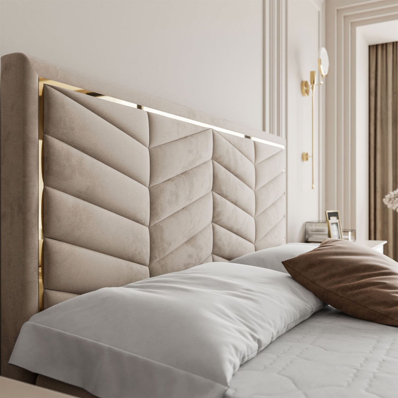 Balcer Upholstered Bed with Mattress, Beige
