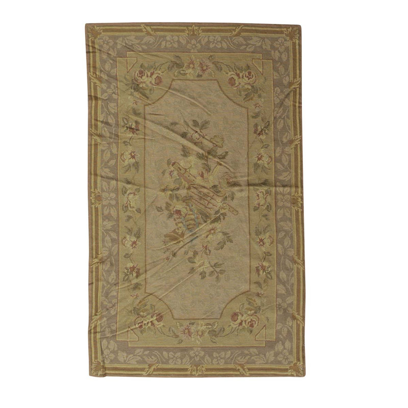 Tapis beige / brun / vert noué à la main de haute qualité