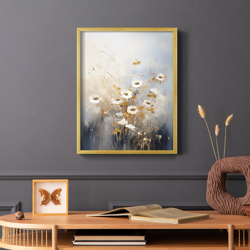 FLORAL Series CCCCIX - Impression encadrée de qualité supérieure - Prêt à être accroché - Aucun clou requis, Or