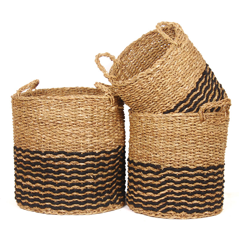 Ensemble 3 pièces de panier à en rotin