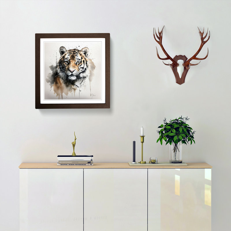 Tiger Ink Wash - Single Picture Frame Print on Wood, Walnut