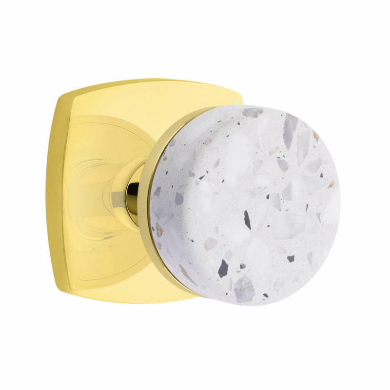 Ensemble de boutons de confidentialité Emtek Select, rosette Urban Modern, tige conique, bouton Terrazzo clair
