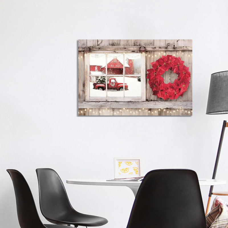 Poinsettia Wreath Window View by Lori Deiter - Wrapped Canvas Print, 101.6 cm H x 66.04 cm W x 1.91 cm D