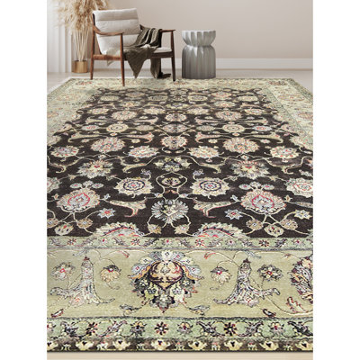 Tapis brun et crème noué à la main de haute qualité