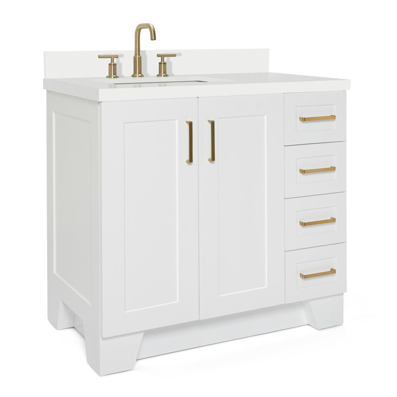 37 IN.  Single Bathroom Vanity, White, Rectangular, Left