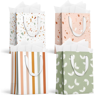 4Pcs 9" Medium Reusable Gift Bags with Tissue Paper, Cards & Self-adhesive Envelope, for Birthday, Mother's Day, Wedding, Baby Shower & All Occasions