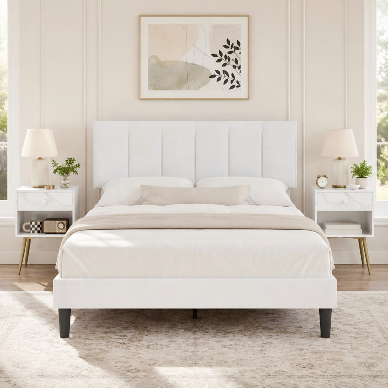 Structure de lit tapissier Auxter, Grand lit, Blanc