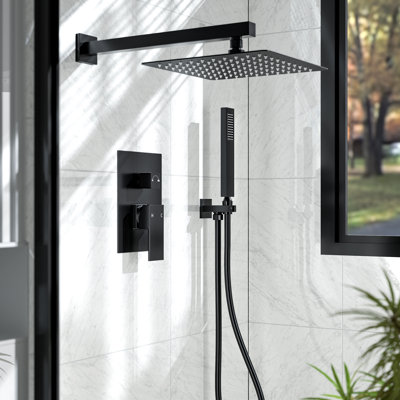  10" High Pressure Rainfall Shower System, Wall Mount Shower Faucet Set with Handheld Spray