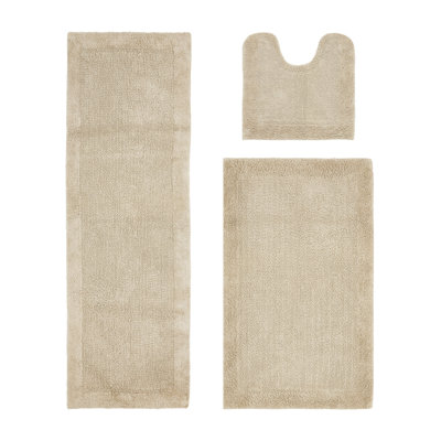 Ensemble de tapis pour salle de bain réversible 100% coton 2370 g / m² Merkel - ultra doux, très absorbant, lavable à la machine, certifié OEKO-TEX, idéal pour la douche, la baignoire, le meuble-lavabo et la toilette, sable