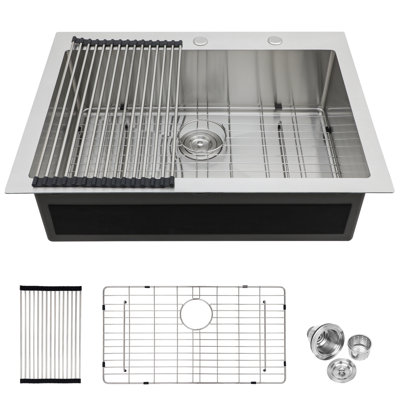 Évier de cuisine 33 po x 22 po à cuve simple encastrable en acier inoxydable de calibre 16