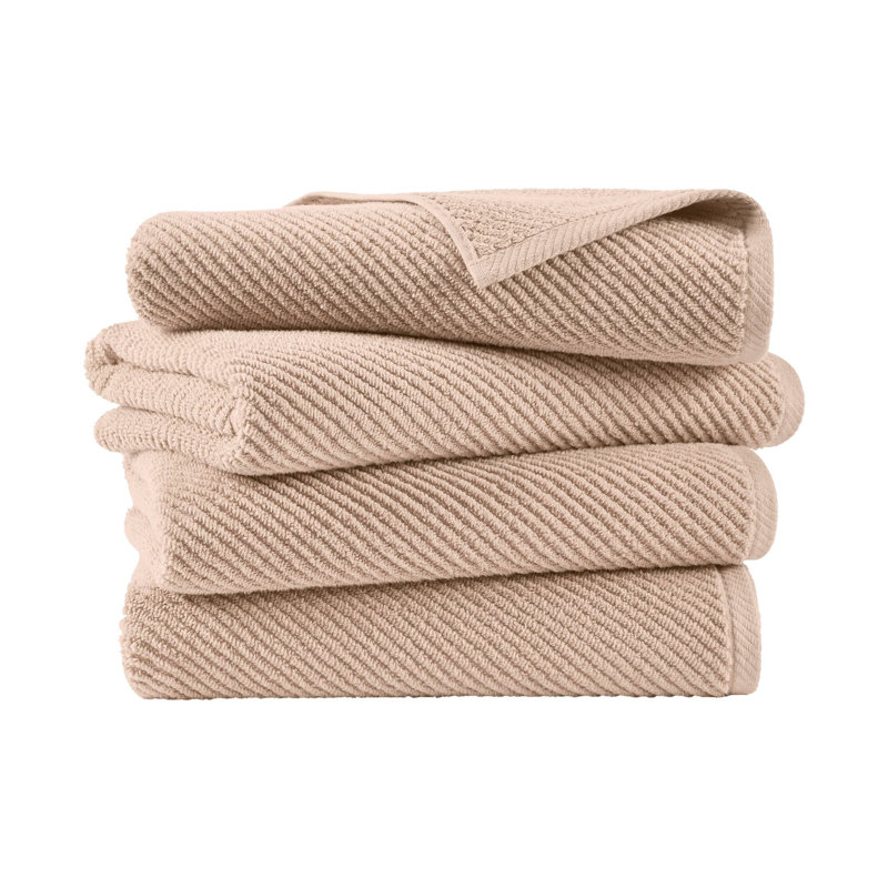 Diagonal Ribbed Beige 100% Cotton Quick Dry 4-Piece Bath Towel Set, Beige, Bath Towels - 4 Pack