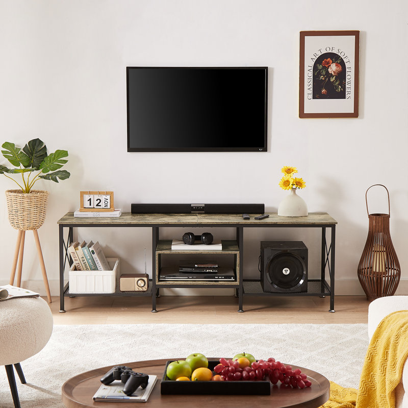 Pursley Industrial TV Stand for TVs up to 75 Inch, Gray Entertainment Center with Storage Shelves, Rustic Media TV Console Table for Living Room, Bedroom, or Gaming Room