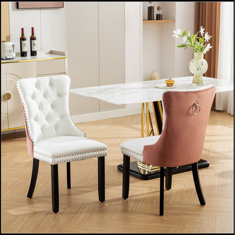 Ensemble de 2 chaises de salle à manger en bois massif touffetées haut de gamme avec revêtement en velours de polyuréthane Nikki