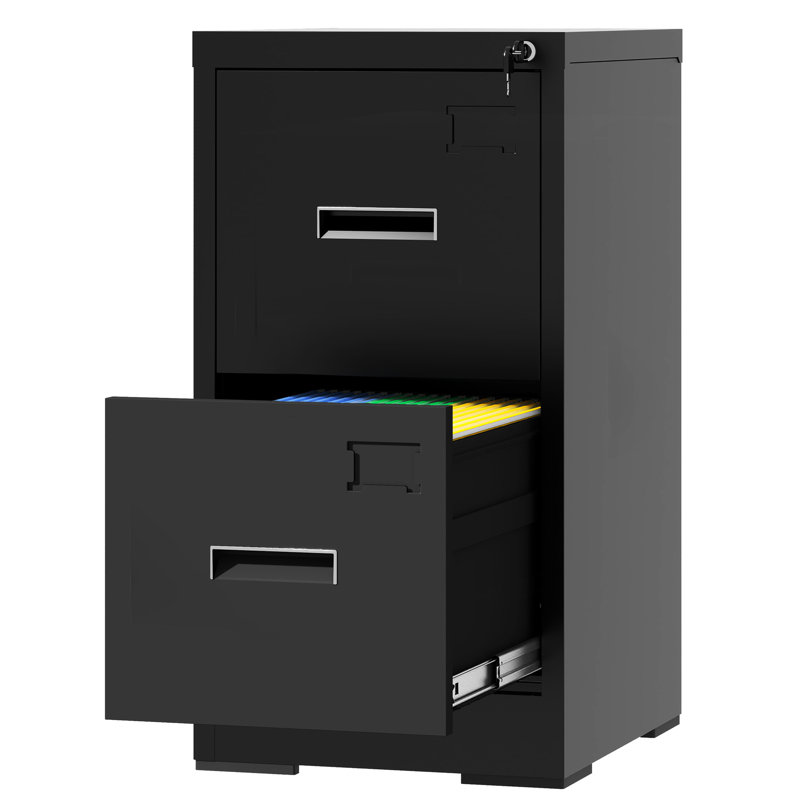Classeur vertical en métal noir avec 2 tiroirs, serrure, format A4 légal / lettre, fabrication, fonctionnement silencieux, tringles de suspension réglables, cadre d'étiquetage pour une identification rapide, mécanisme d'inclinaison, simple