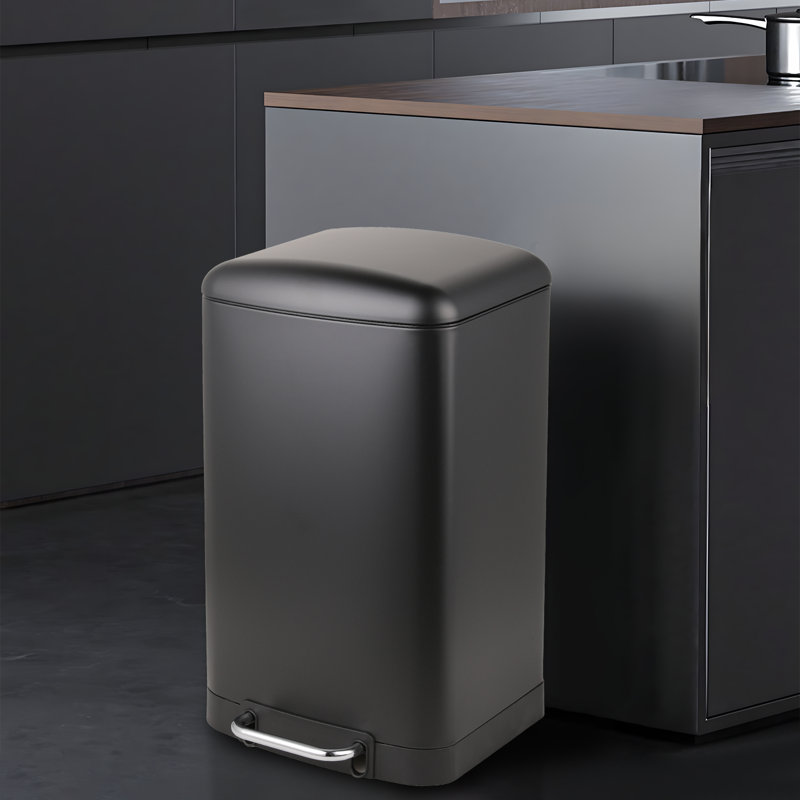 Poubelle à pédale en acier 10,5 gallons, Noir