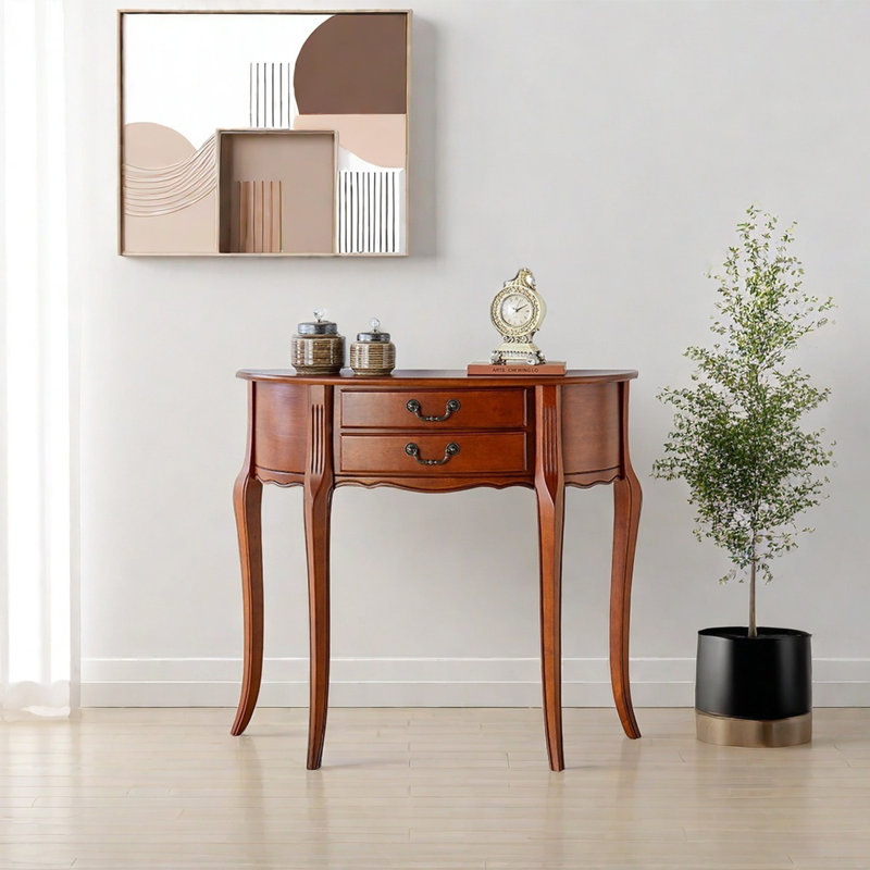 Minimalist Solid Wood Console Table, 35.43" H x 35.43" W x 11.81" D, Brown