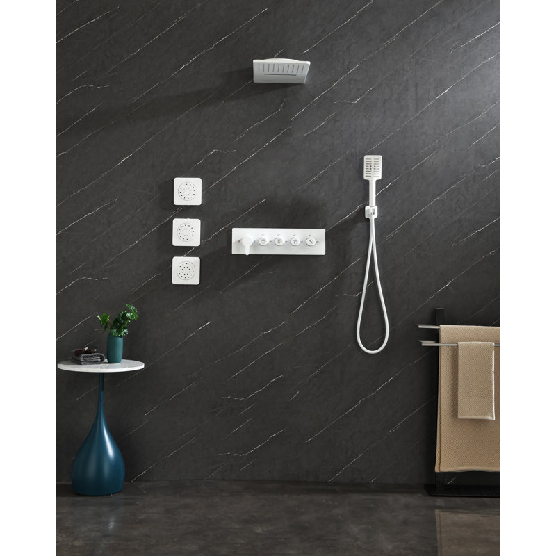 Wall Mounted Waterfall Rain Shower System With 3 Body Sprays & Handheld Shower