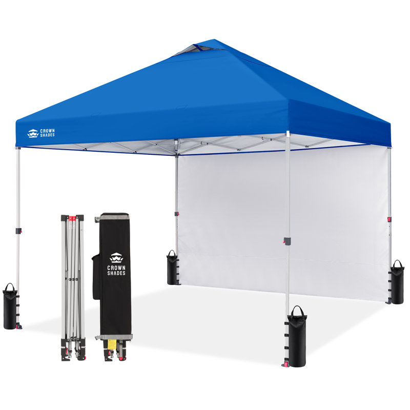 12 Ft. W x 12 Ft. D Metal Pop Up Canopy Instant Tent with 1 Removable Sidewall Blue, Blue