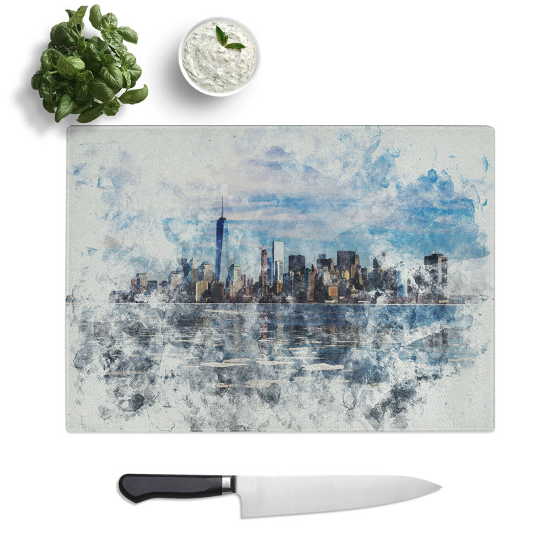 New York Skyline Vol.7 Watercolour Chopping Board, 0.4cm H x 20cm W x 28.5cm L