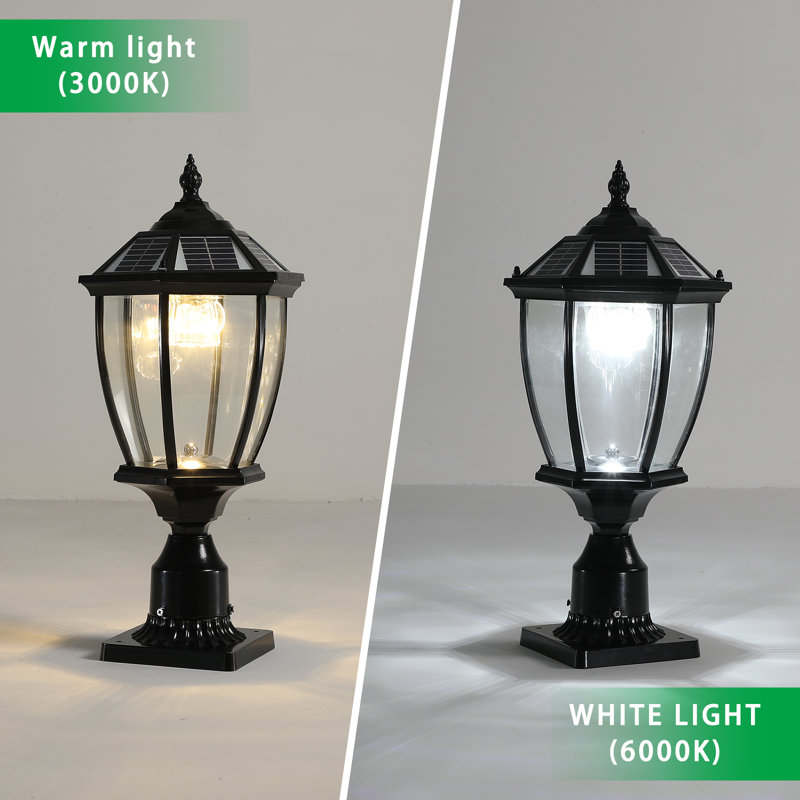 Lampadaire solaire d'extérieur avec DEL à crépuscule, lanterne rétro, aluminium noir résistant aux intempéries, Noir mat