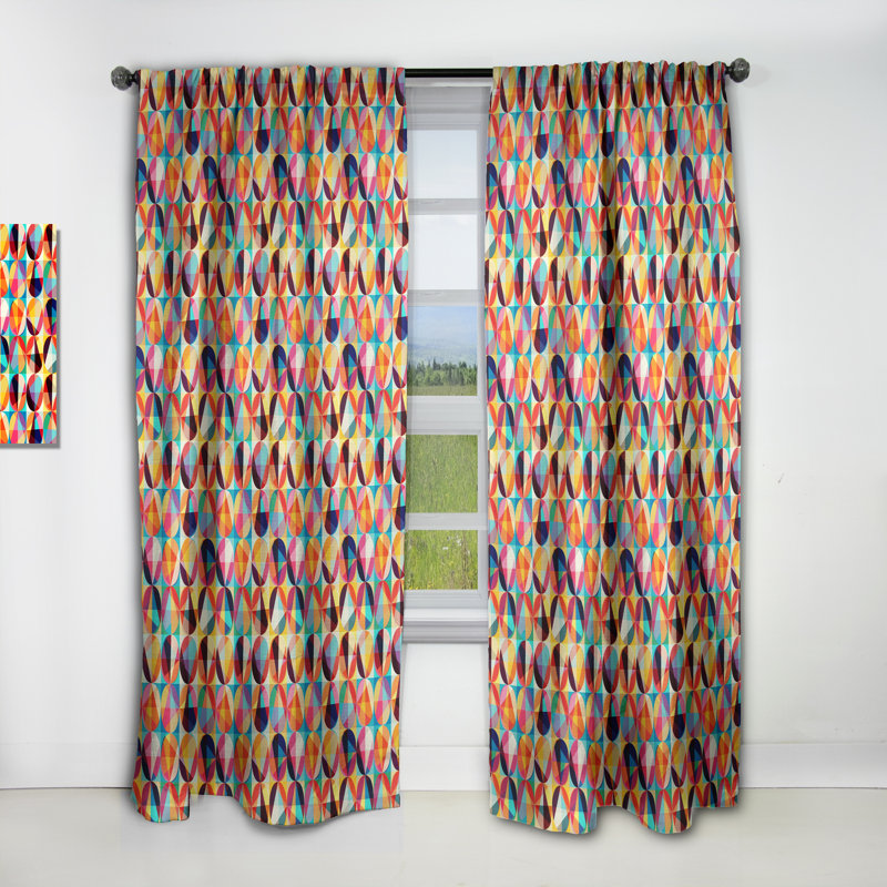 Motif géométrique de cercles et de triangles - Rideau simple occultant moderne géométrique, L 52 po x L 120 po