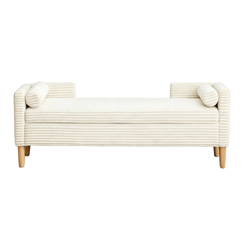 Banc de rangement à rabat en velours côtelé 64,7 po avec accoudoirs, Ivory