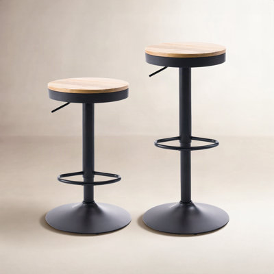 Jaina 15.2" W Solid Wood Swivel Adjustable Height Bar Stool