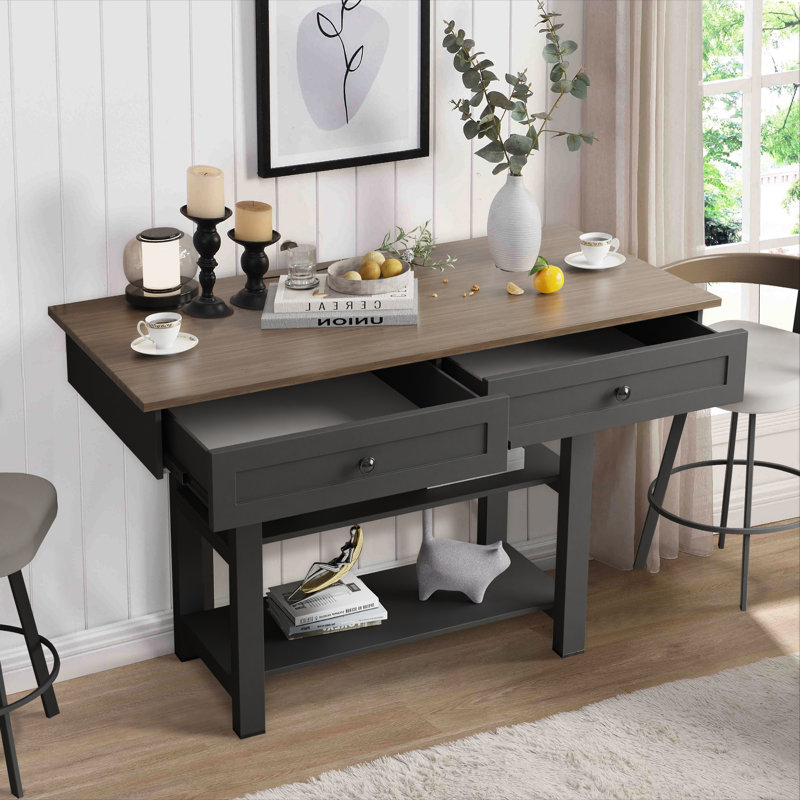 Nibbi 51.7" Console Table with 2 Wooden Drawers and Shelf,Metal Legs, Black