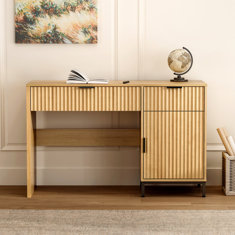 47" Fluted Executive Desk in Natural Oak - Ebern Designs