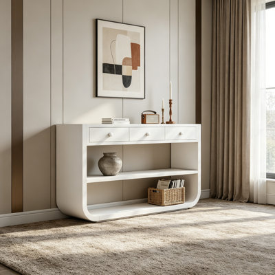 Console moderne avec 3 tiroirs à fermeture en douceur et 2 tablettes ouvertes, base en bois massif, table d'entrée pour le vestibule