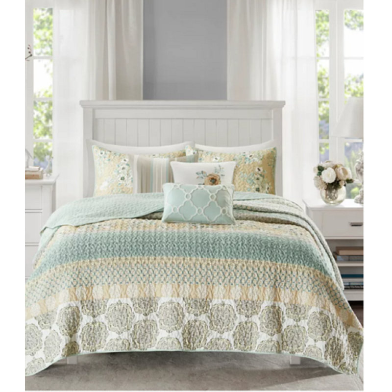  Ensemble d'édredon 100% coton gris / bleu 7 pièces