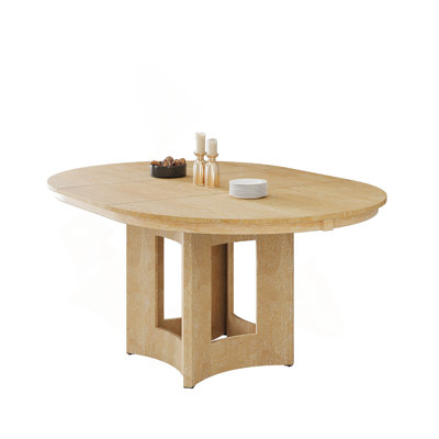 Farmhouse Extendable Round Dining Table With 16Inch Removable Leaf For Small Places, Natural