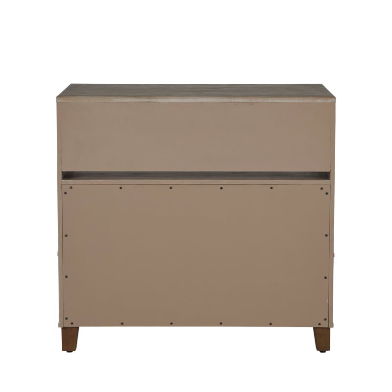 Evonne 2 - Drawer Solid Wood Nightstand in Cerused Natural Gray/Antique Bronze/Clear