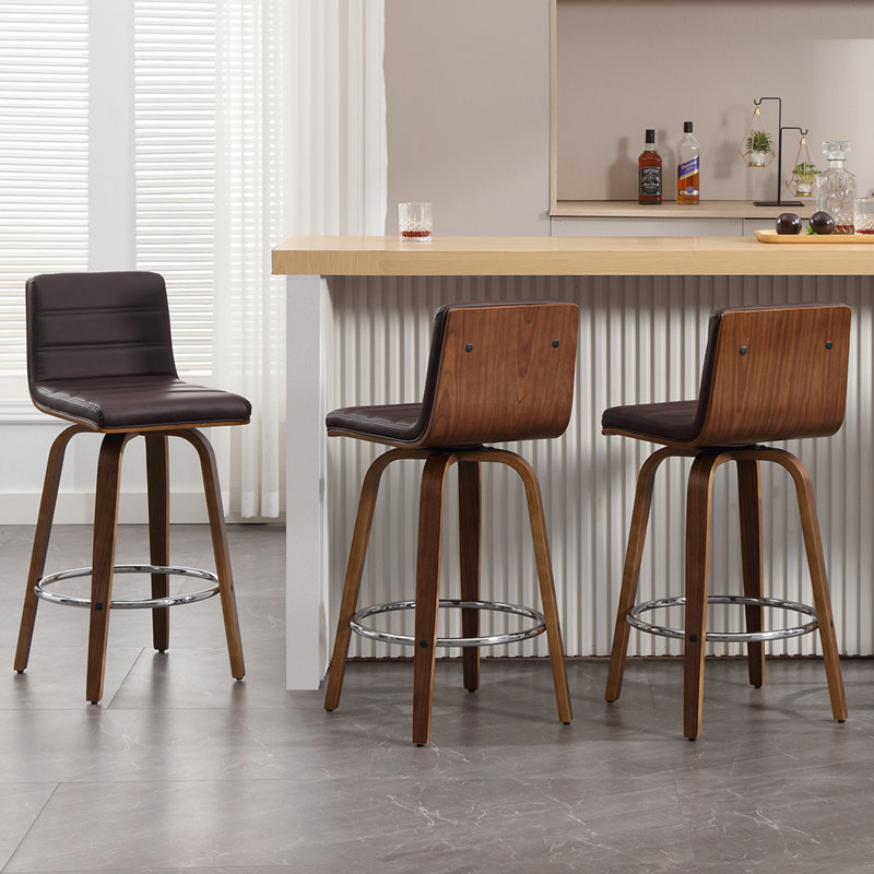 Mariea Swivel Upholstered Counter Stool, Counter Stool (26" Seat Height), Brown