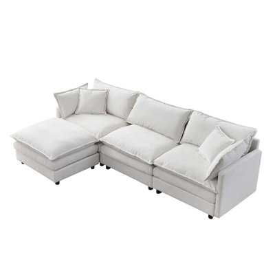 105" Modular Sectional Couch,Upholstered Soft Chenille Fabric Sofa,3 Seater With Ottoman L Shape Sofa Beige