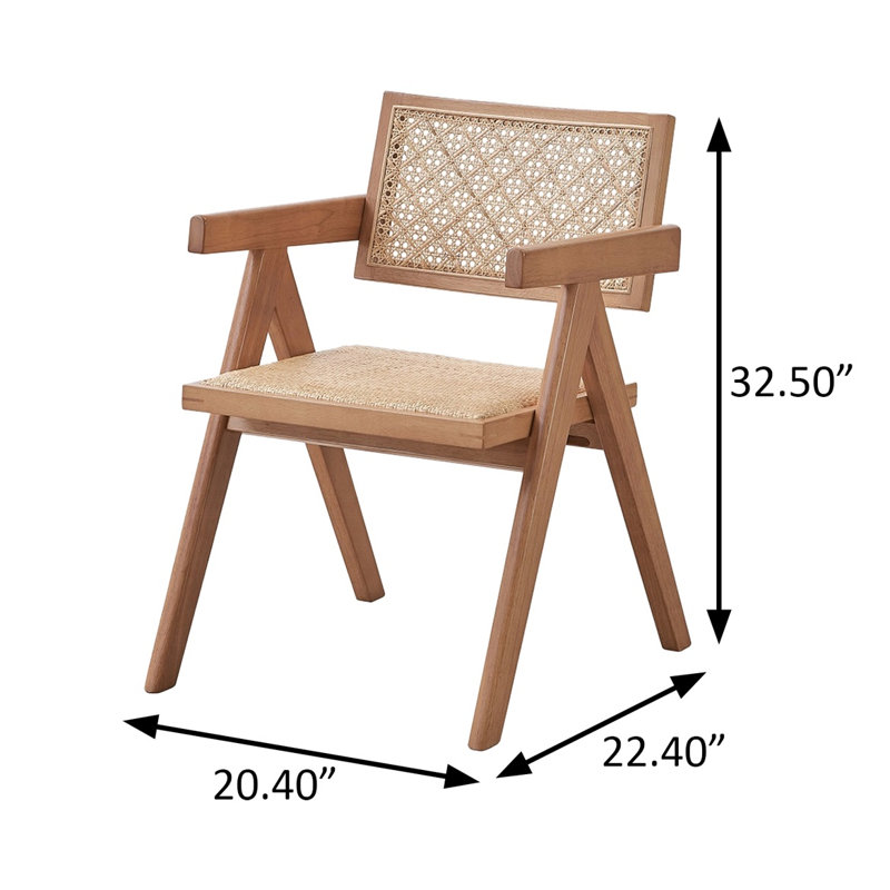 Chaise avec accoudoirs de 20,4 po (ensemble de 2), rotin et naturel