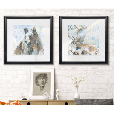 « black bear on blue », ensemble de 2 reproductions de peintures encadrées