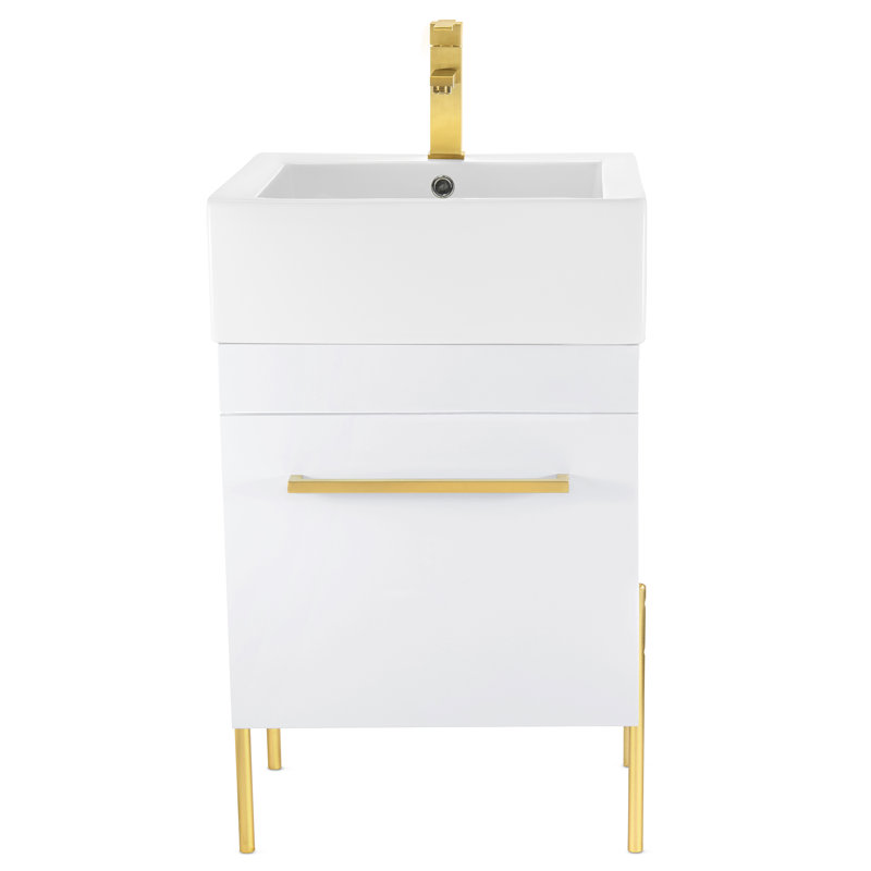 Ensemble de meuble-lavabo simple 20 po Taft Avenue, Blanc, Laiton satiné